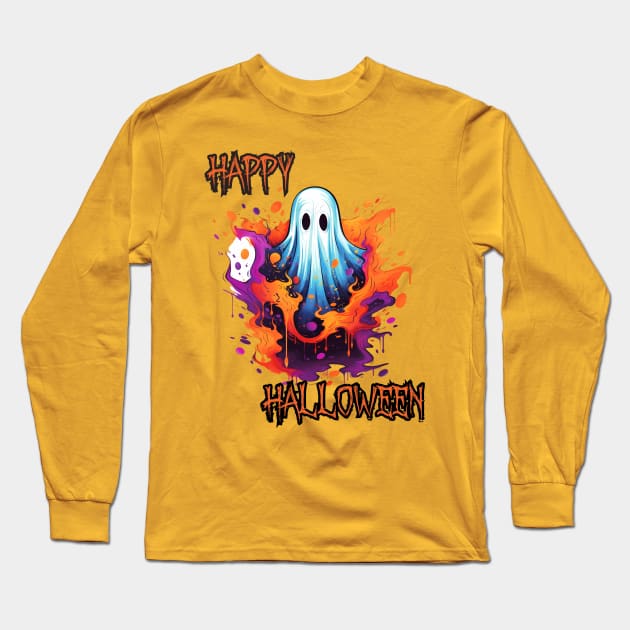 Spooky Ghost Happy Halloween Long Sleeve T-Shirt by DivShot 